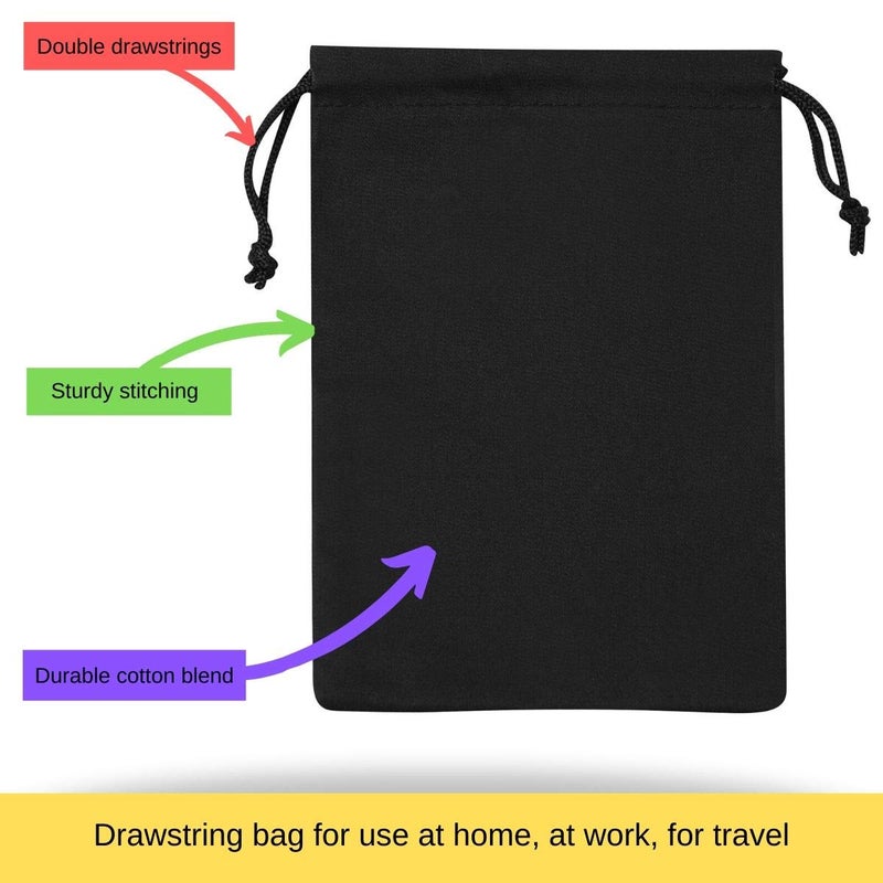 DR حقائب قطنية سوداء بسحب الحبل - حقيبة سحب وديتي - للتنظيم والتخزين والهدايا (5 × 7 بوصة - 12 عبوة) - Image 4